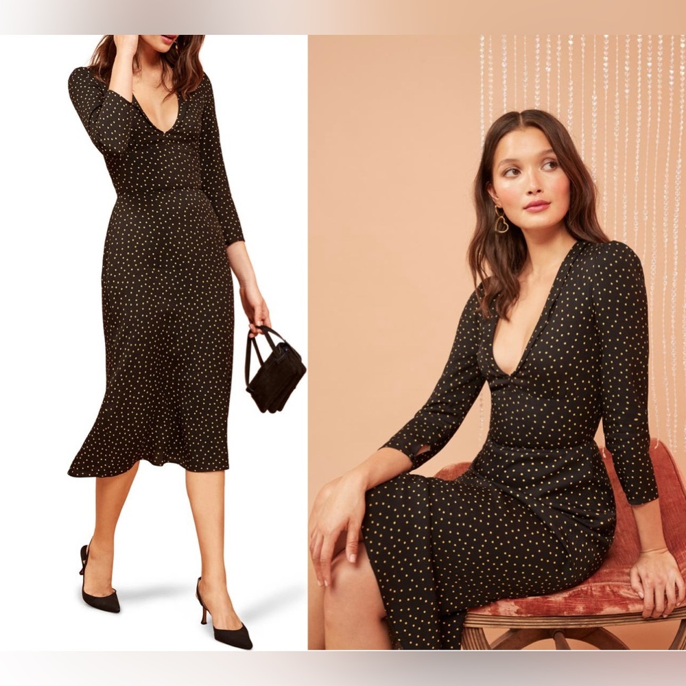 Reformation Mabel Plunge Midi Dress, size 2